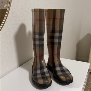 Burberry Checkered Rain Boots - Brown and Black